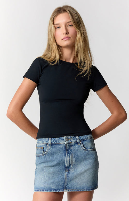 Mid Rise Jean Mini Skirt